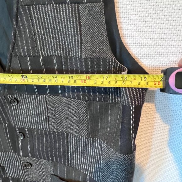 Express‎ Men's Vest Size L Patchwork Wool Blend Black Gray Stripe Herringbone - Picture 3 of 10